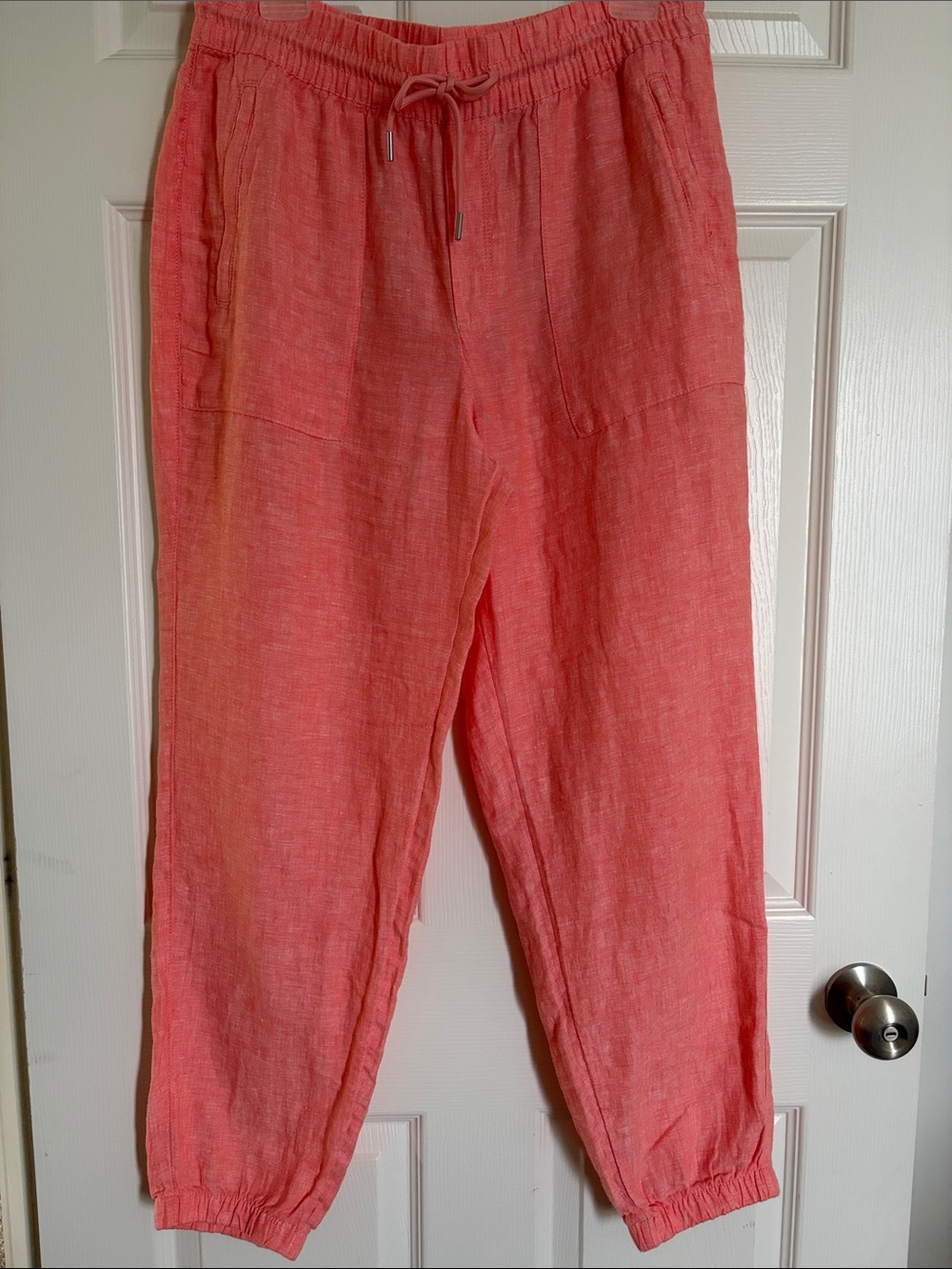 Athleta Women’s Retreat Coral Drawstring 100% Linen Joggers-Size10-EUC